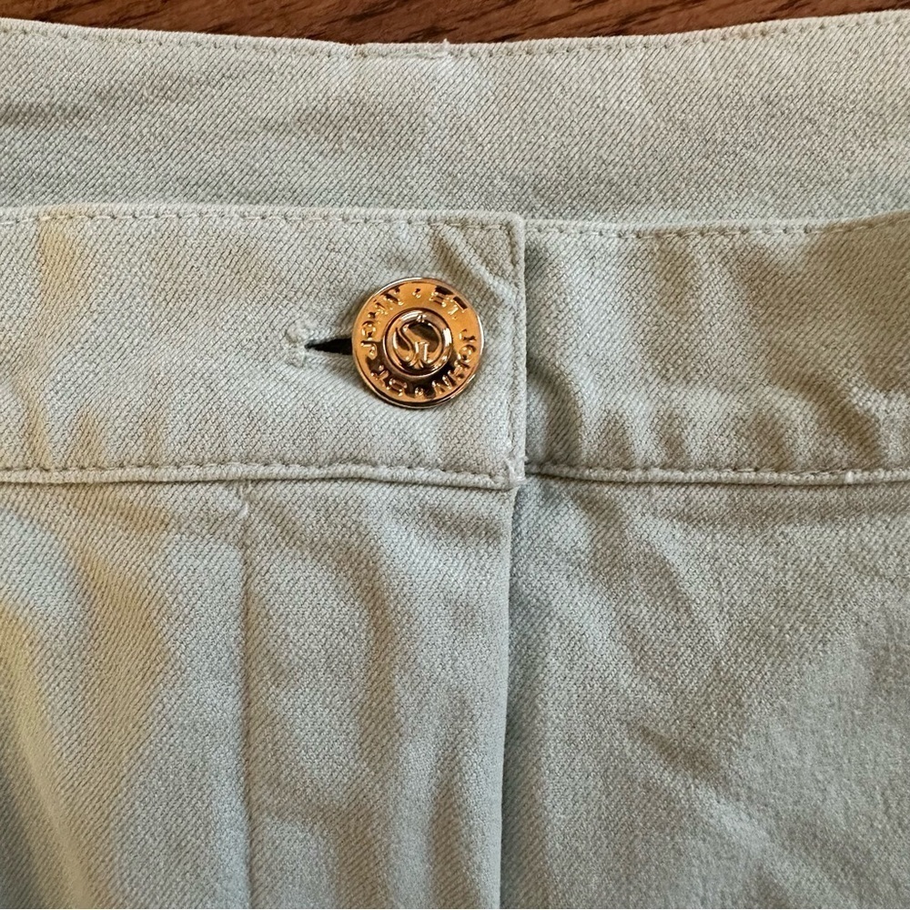 St. John Sport by Marie Gray Pants Light Mint Green Gold Button Size 8 Casual - Picture 6 of 12